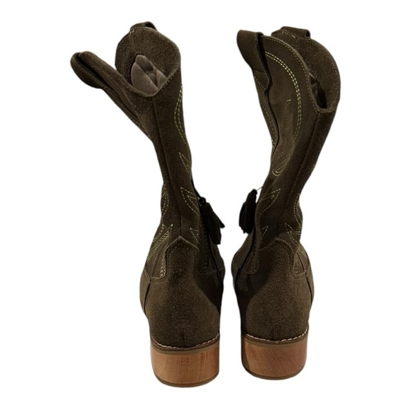 SILVIA COBOS Rodeo Olive Green Suede Cowboy Boots Size 7 - Picture 8 of 9